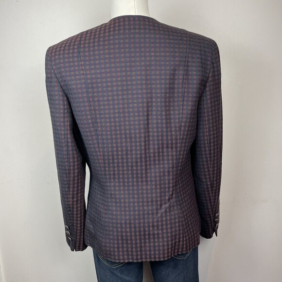 vintage Christian Dior Jacket blazer burgundy gingham pattern 8 shoulder pads - Picture 6 of 12